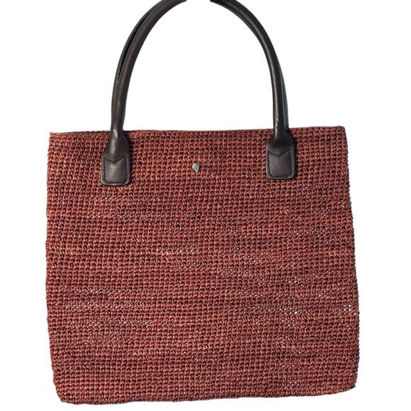 Helen Kaminski Rusty Brown Satchel Woven Raffia & Leather handles, OS - Picture 1 of 6